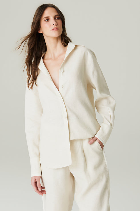 CAMISA LINHO OVER BICOLOR BEGE/BRANCO